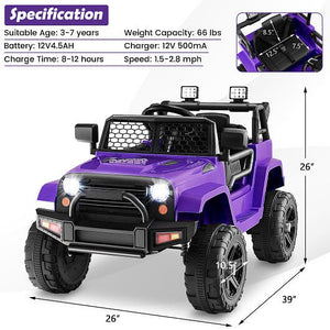 12V Kids Ride-On Truck with Remote Control and Headlights Purple Trend Times 3