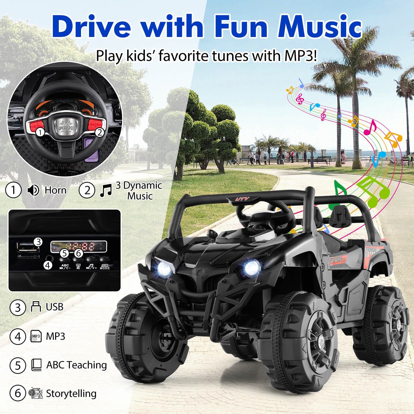 12V Kids Ride-On Truck with Remote Control, Slow Start, Safety Belt, and Rear Storage Trend Times 6