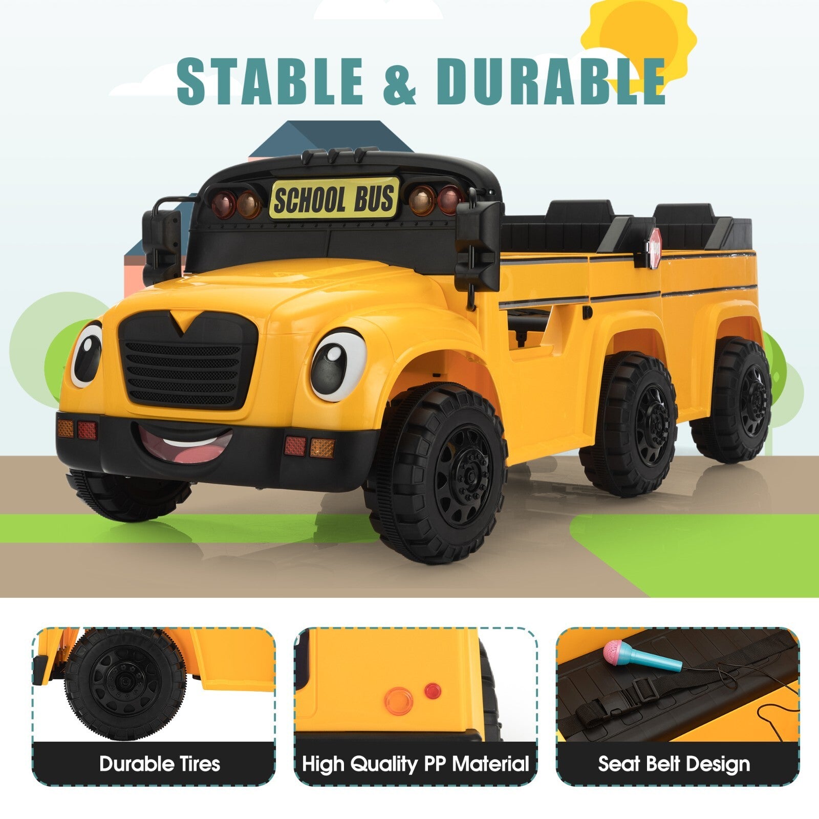 12V Electric 2-Seater Kids School Bus Ride-On Toy Car with Remote Control Trend Times 3