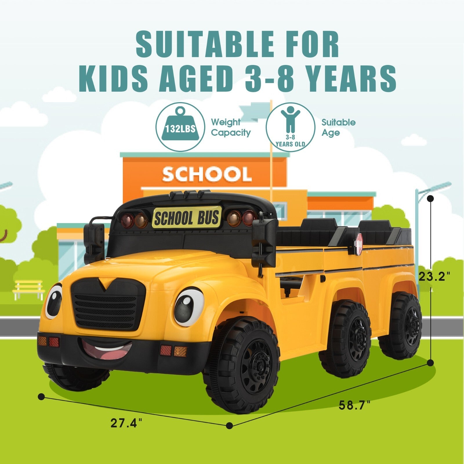 12V Electric 2-Seater Kids School Bus Ride-On Toy Car with Remote Control Trend Times 6
