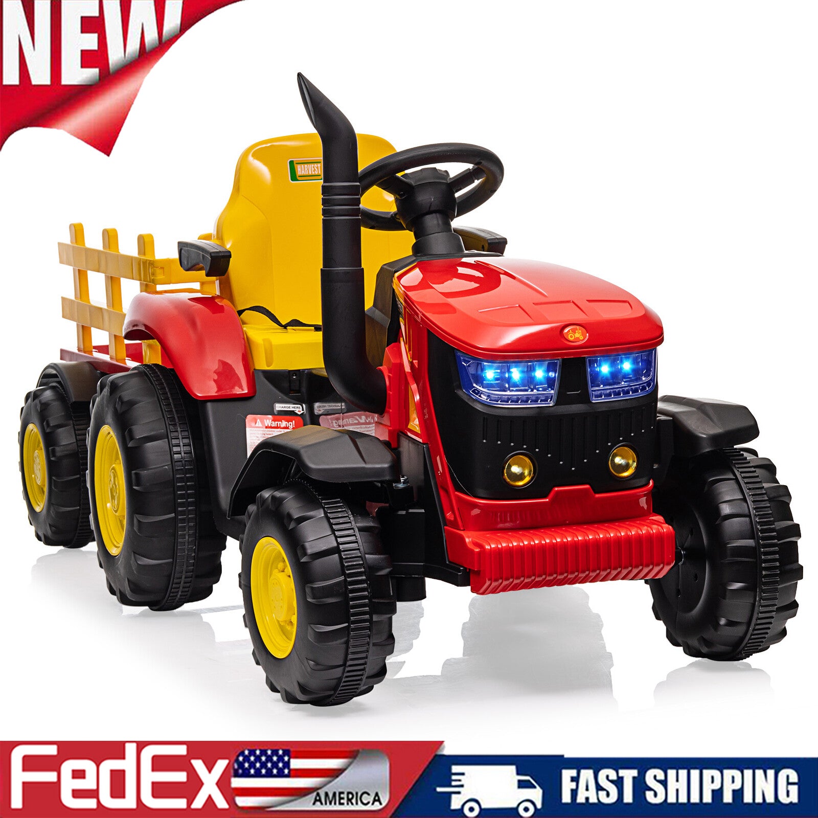 12V Kids Ride-On Tractor with Trailer, LED Lights, Music, and Remote Control Trend Times 7