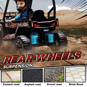 12V Kids UTV with Music, Lights, MP3 USB, Suspension, Camo Design Trend Times 4