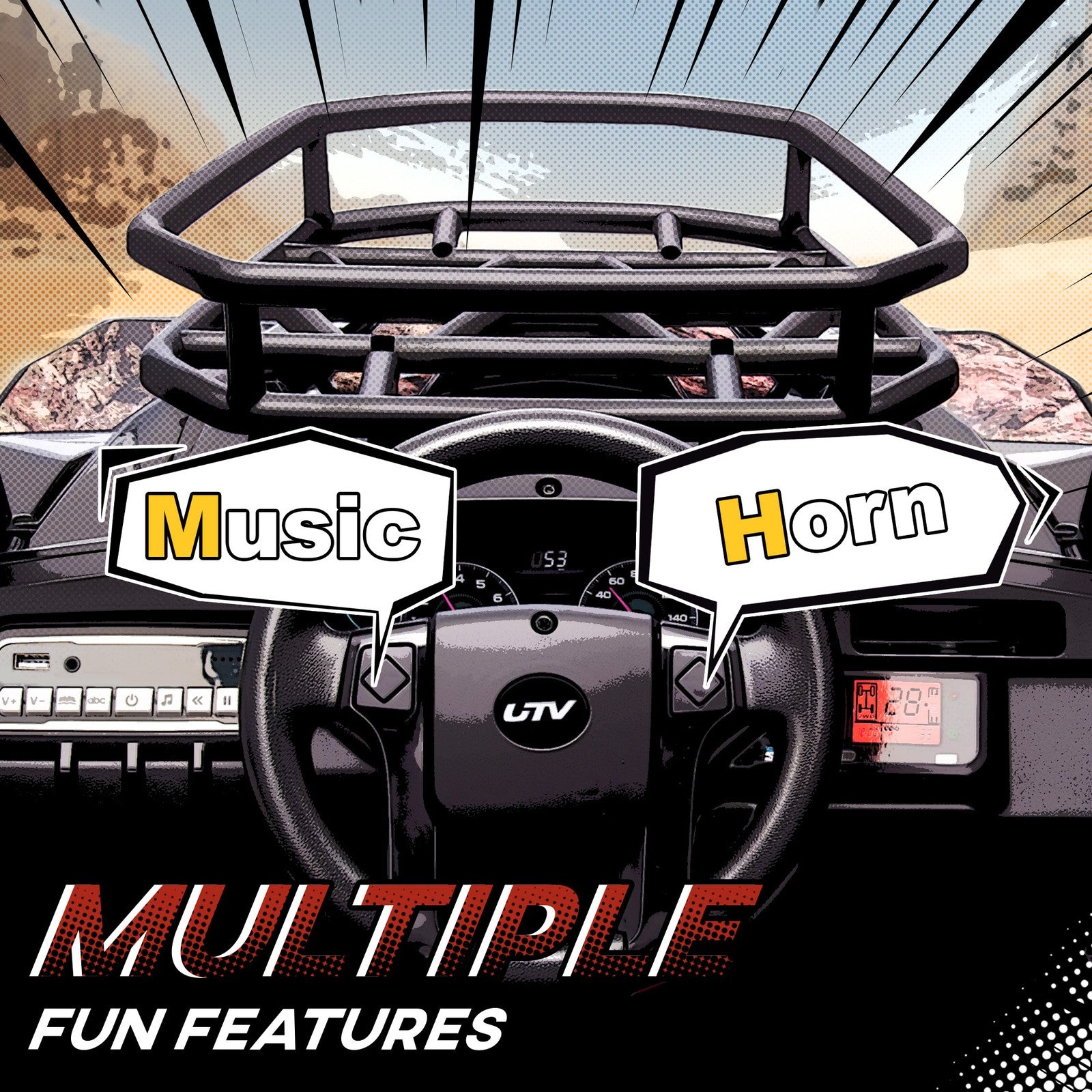 12V Kids UTV with Music, Lights, MP3 USB, Suspension, Camo Design Trend Times 5