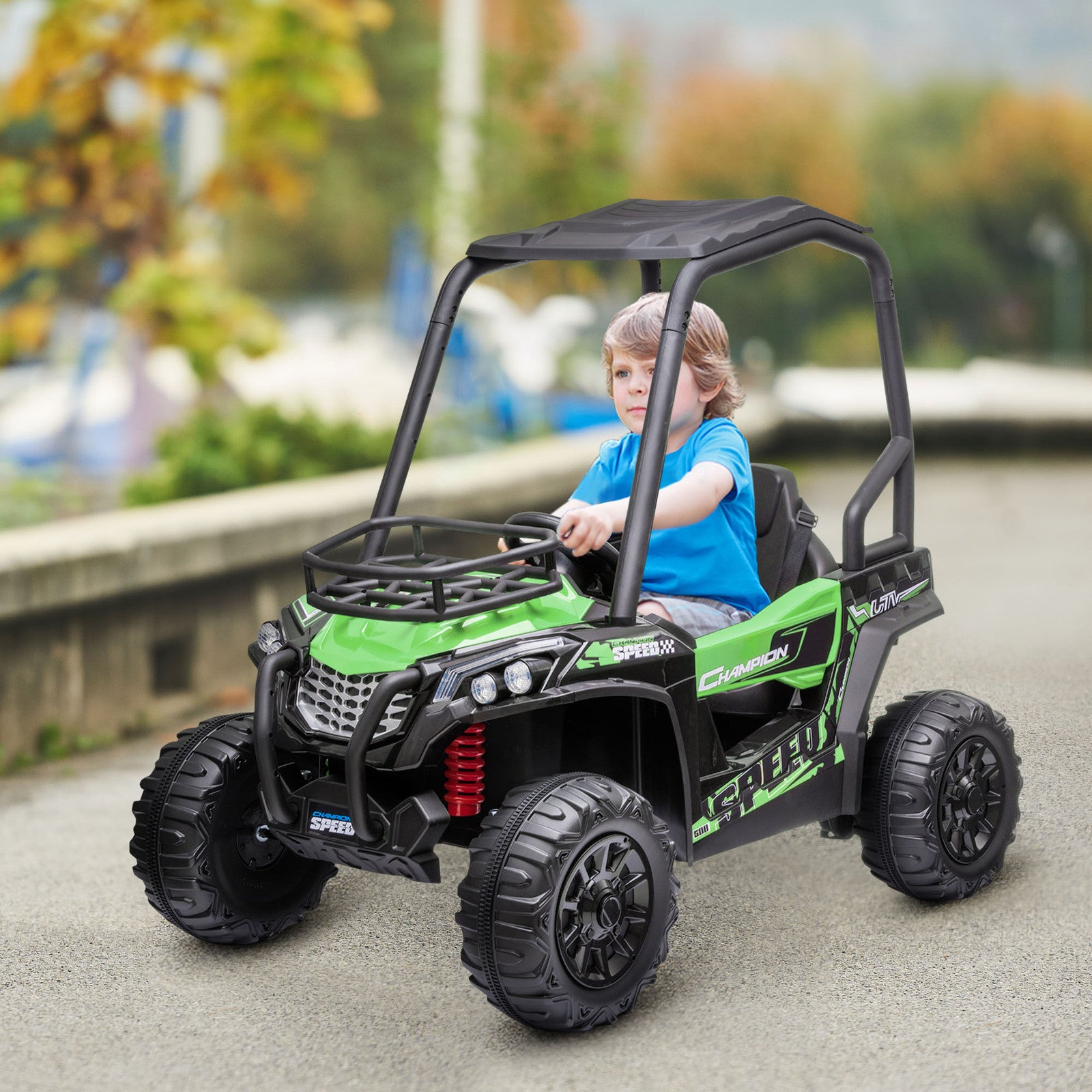 12V Kids UTV with Music, Lights, MP3/USB, Suspension, Green Trend Times 0