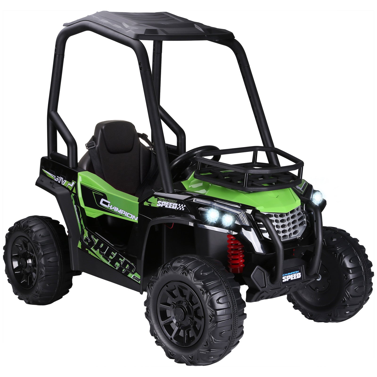 12V Kids UTV with Music, Lights, MP3/USB, Suspension, Green Trend Times 2