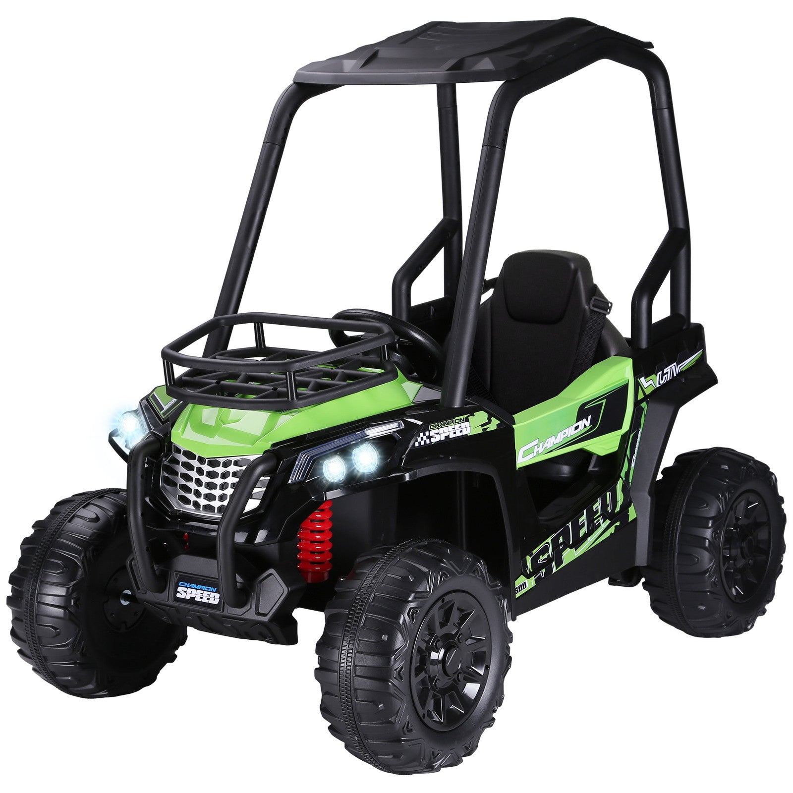 12V Kids UTV with Music, Lights, MP3/USB, Suspension, Green Trend Times 3