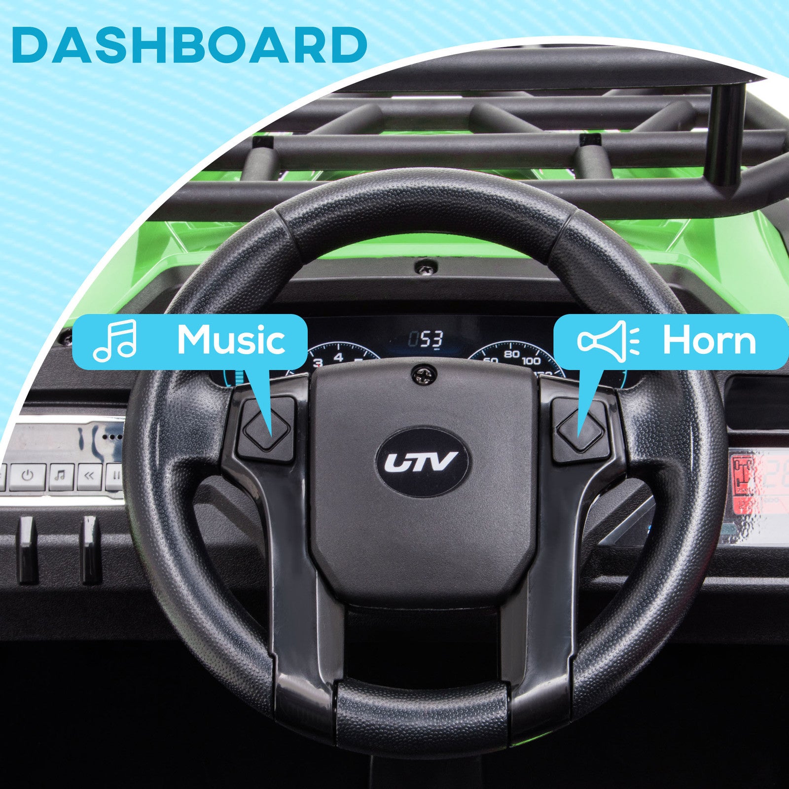 12V Kids UTV with Music, Lights, MP3/USB, Suspension, Green Trend Times 5
