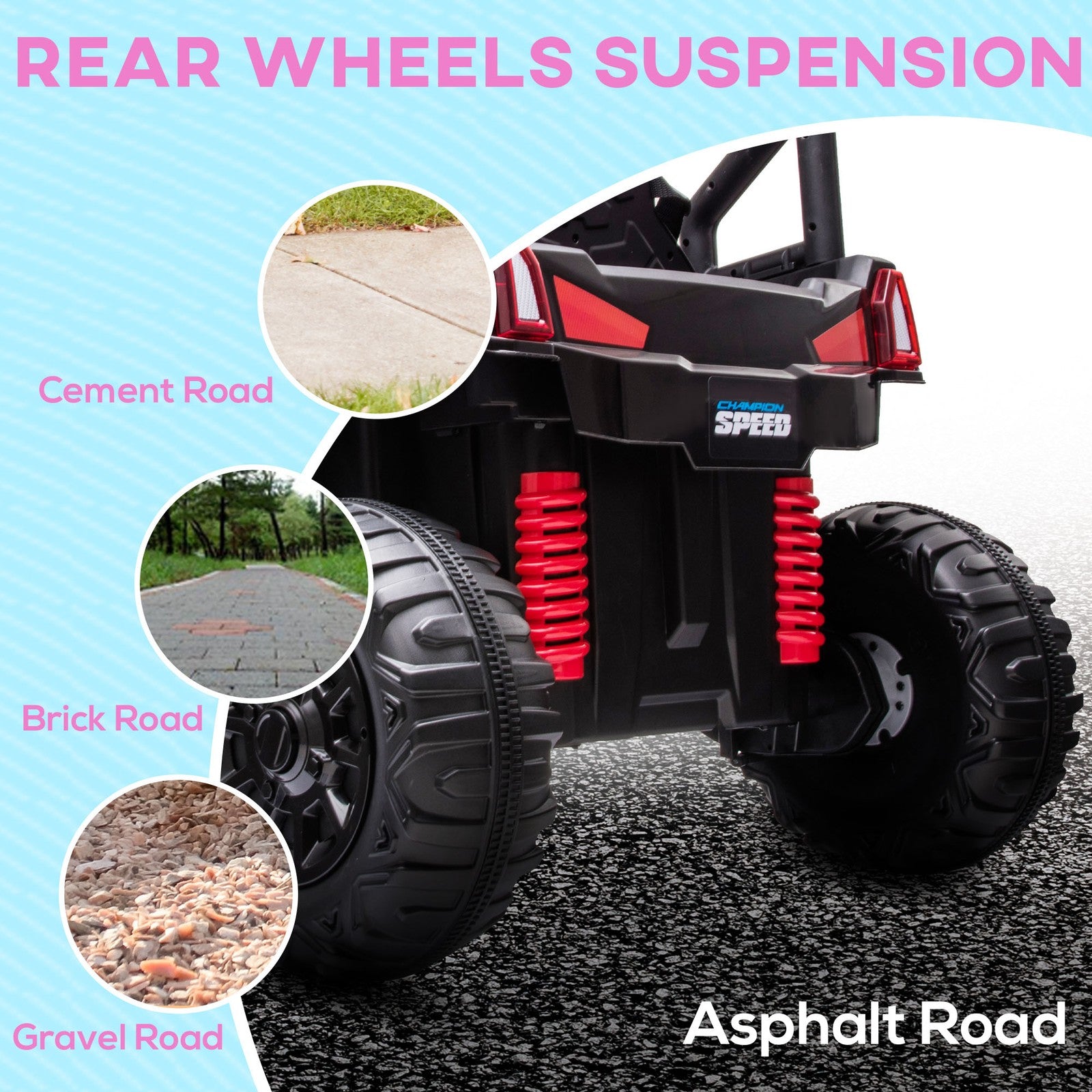 12V Kids Pink UTV with Music, Lights, MP3/USB, and Suspension Trend Times 4