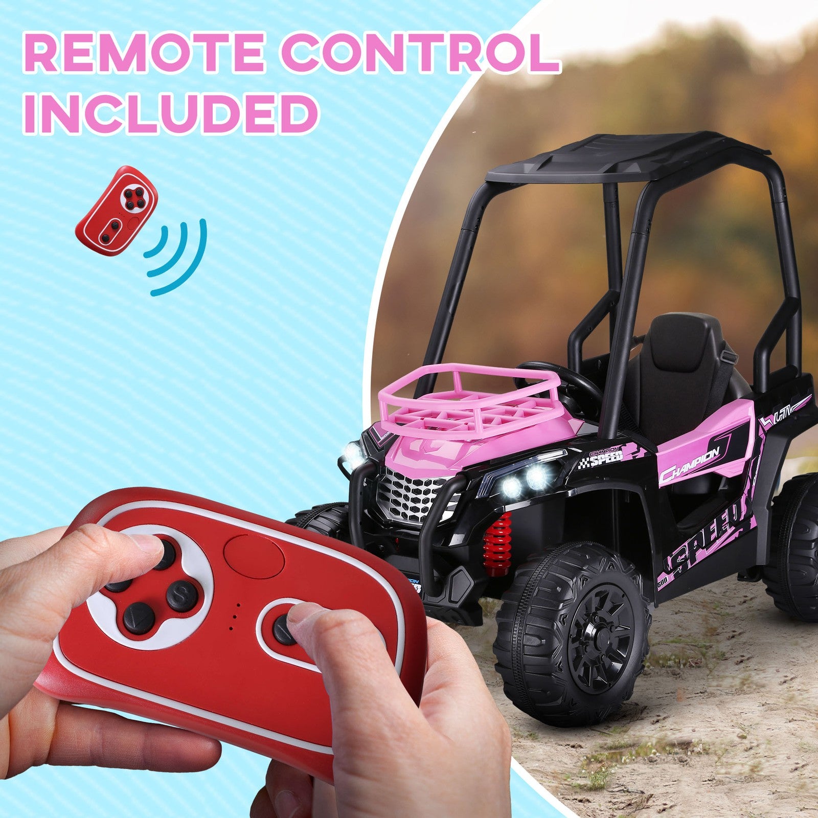 12V Kids Pink UTV with Music, Lights, MP3/USB, and Suspension Trend Times 7