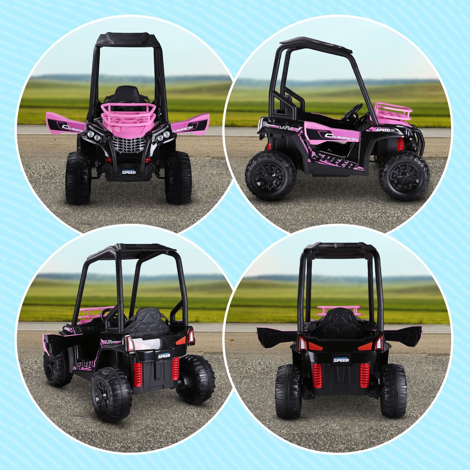 12V Kids Pink UTV with Music, Lights, MP3/USB, and Suspension Trend Times 9
