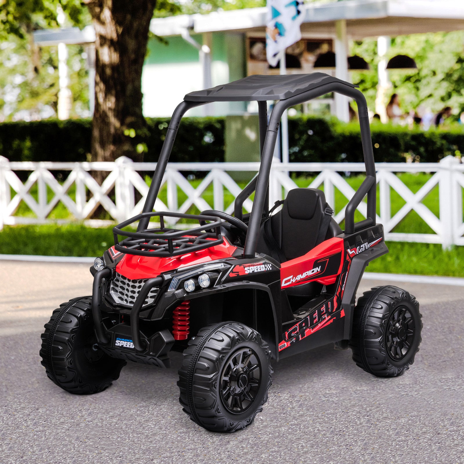 12V Kids UTV with Music, Lights, MP3/USB, Suspension – Red Trend Times 8