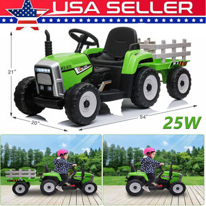 12V Electric Green Ride-On Tractor with Trailer and Remote Control for Toddlers Trend Times 0