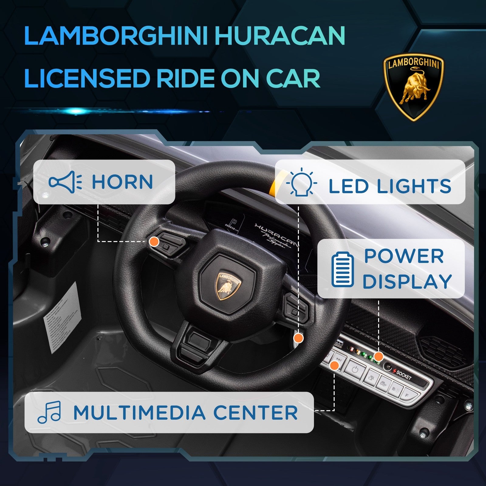 12V Licensed Lamborghini Huracan Electric Ride-On Car for Kids Ages 3-6 Black Trend Times 4