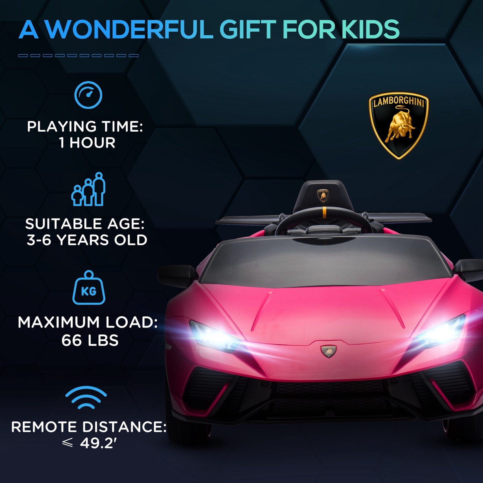 12V Licensed Lamborghini Huracan Electric Ride-On Car for Kids Ages 3-6 Pink Trend Times 10