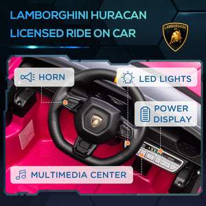 12V Licensed Lamborghini Huracan Electric Ride-On Car for Kids Ages 3-6 Pink Trend Times 4