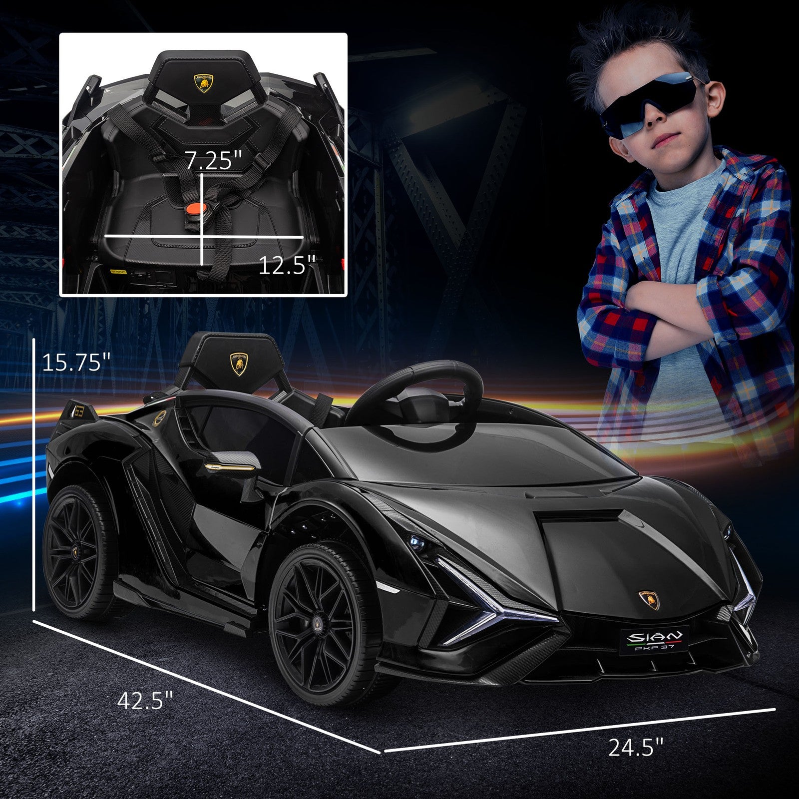 12V Licensed Lamborghini Sian Electric Ride-On Car for Kids in Black Trend Times 1