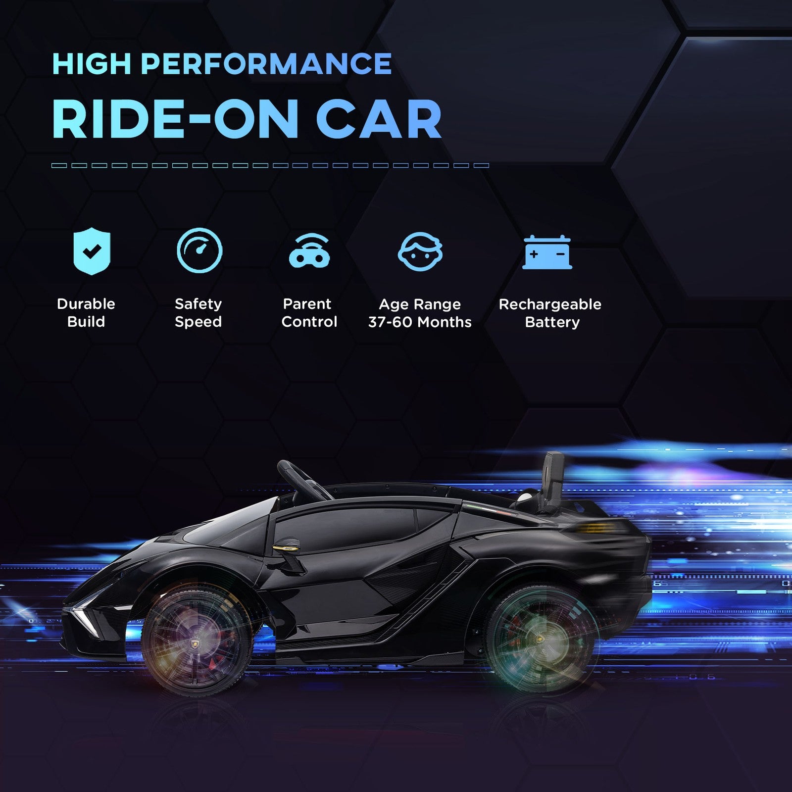 12V Licensed Lamborghini Sian Electric Ride-On Car for Kids in Black Trend Times 4