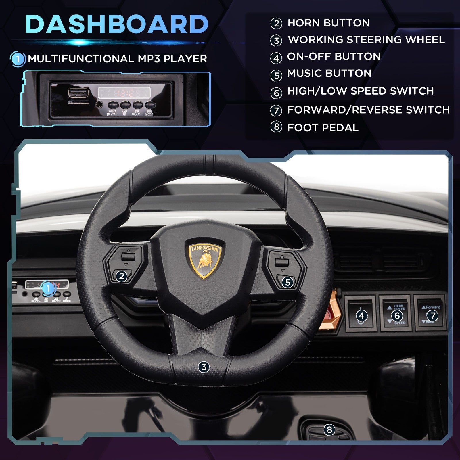 12V Licensed Lamborghini Sian Electric Ride-On Car for Kids in Black Trend Times 5