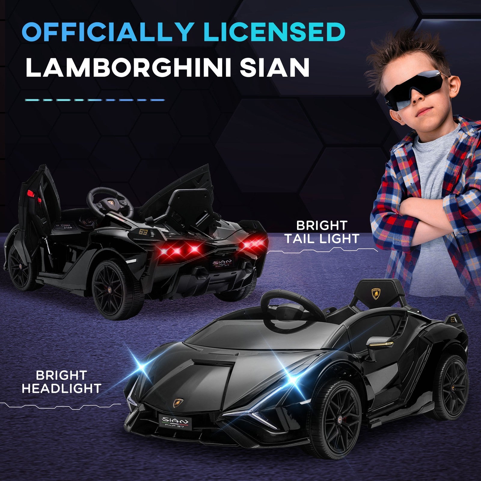 12V Licensed Lamborghini Sian Electric Ride-On Car for Kids in Black Trend Times 7
