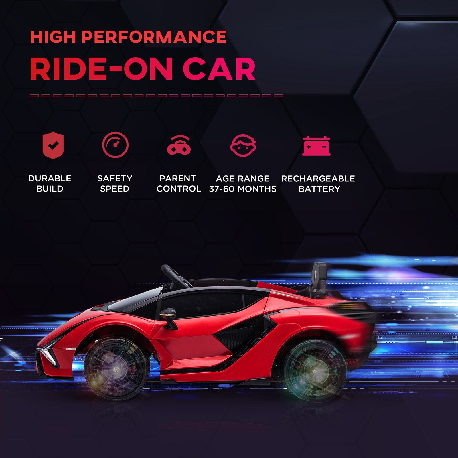 12V Licensed Lamborghini SIAN Electric Ride-On Car for Kids in Red Trend Times 4