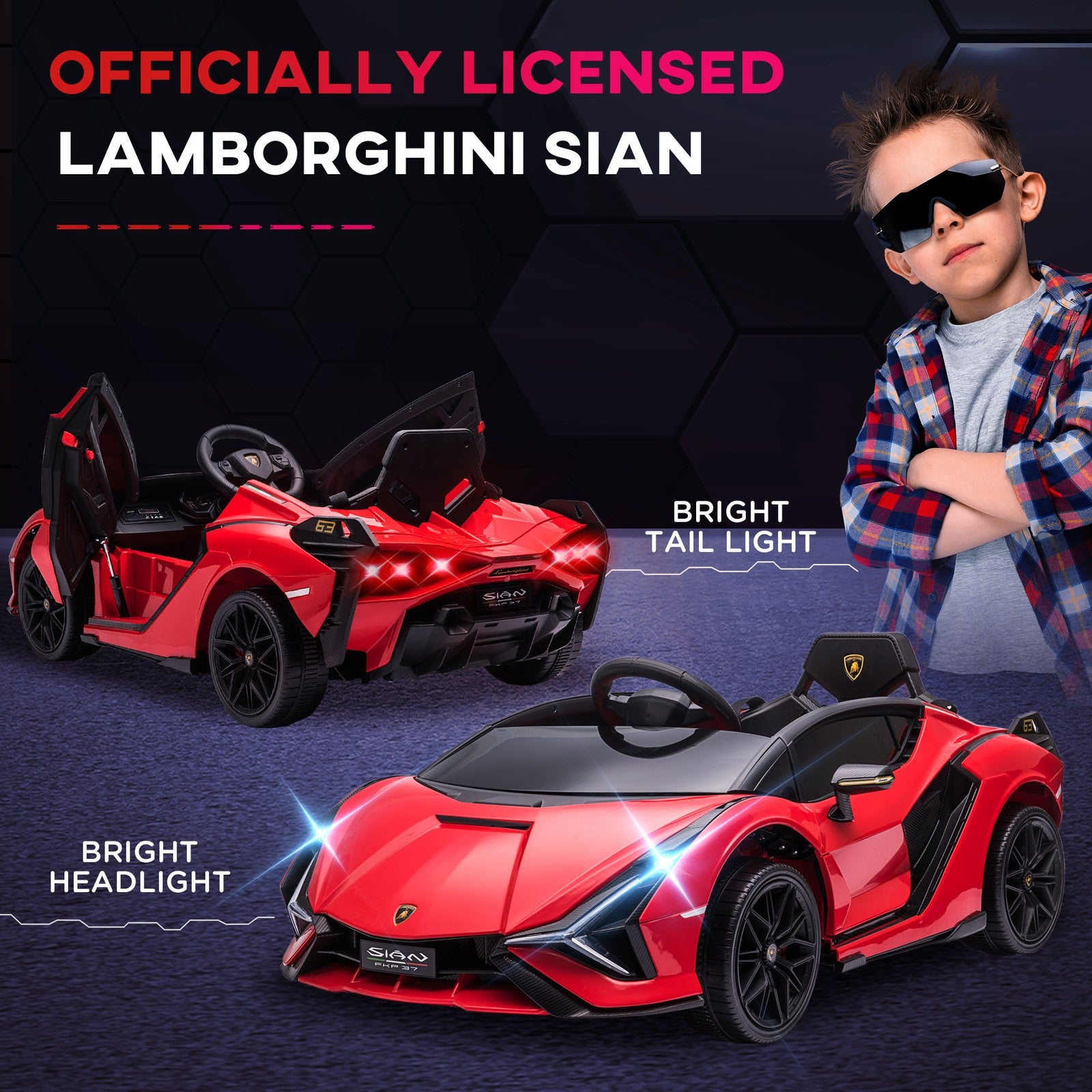 12V Licensed Lamborghini SIAN Electric Ride-On Car for Kids in Red Trend Times 7