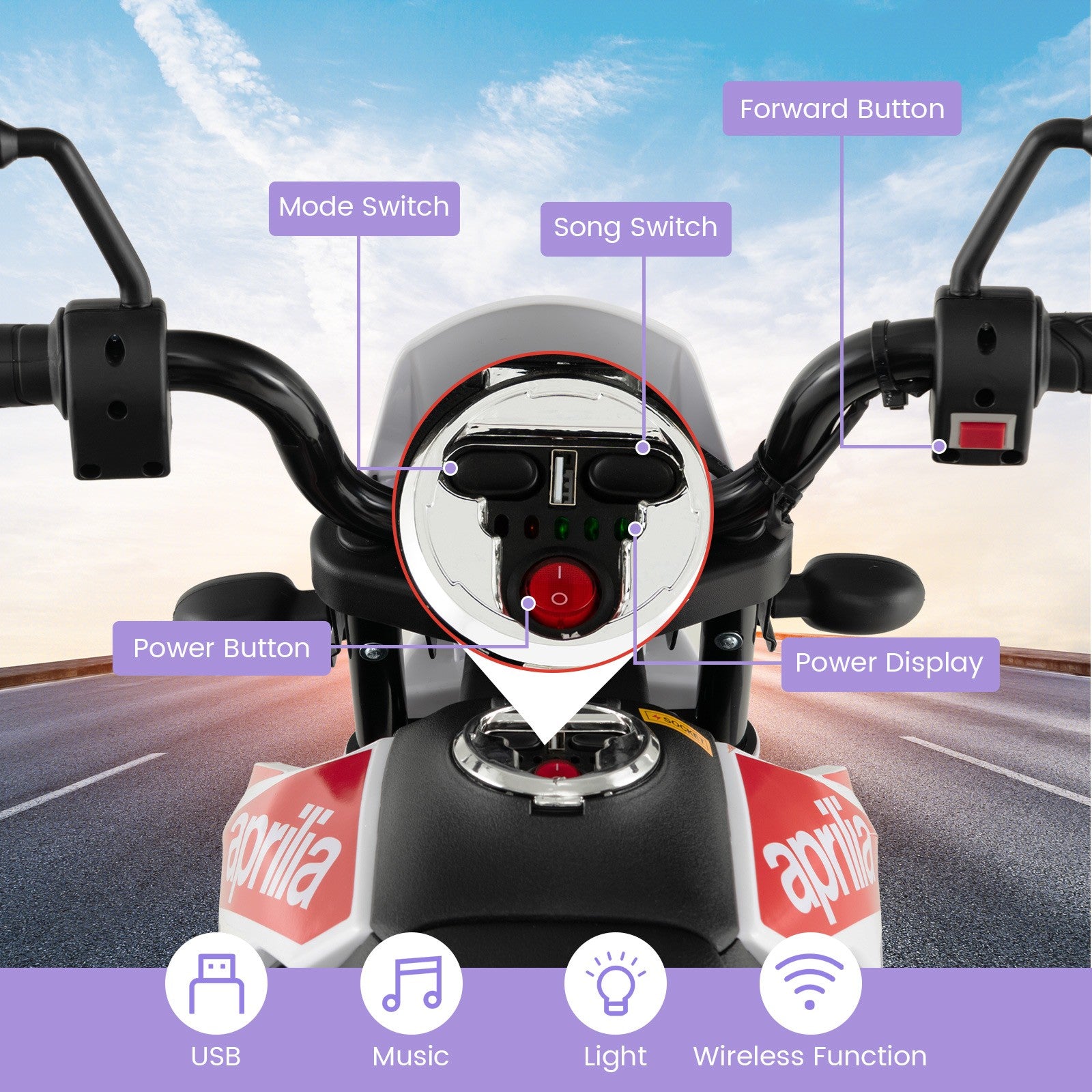 12V Licensed Kids Electric Ride-On Dirt Bike with Lights and Music Trend Times 5
