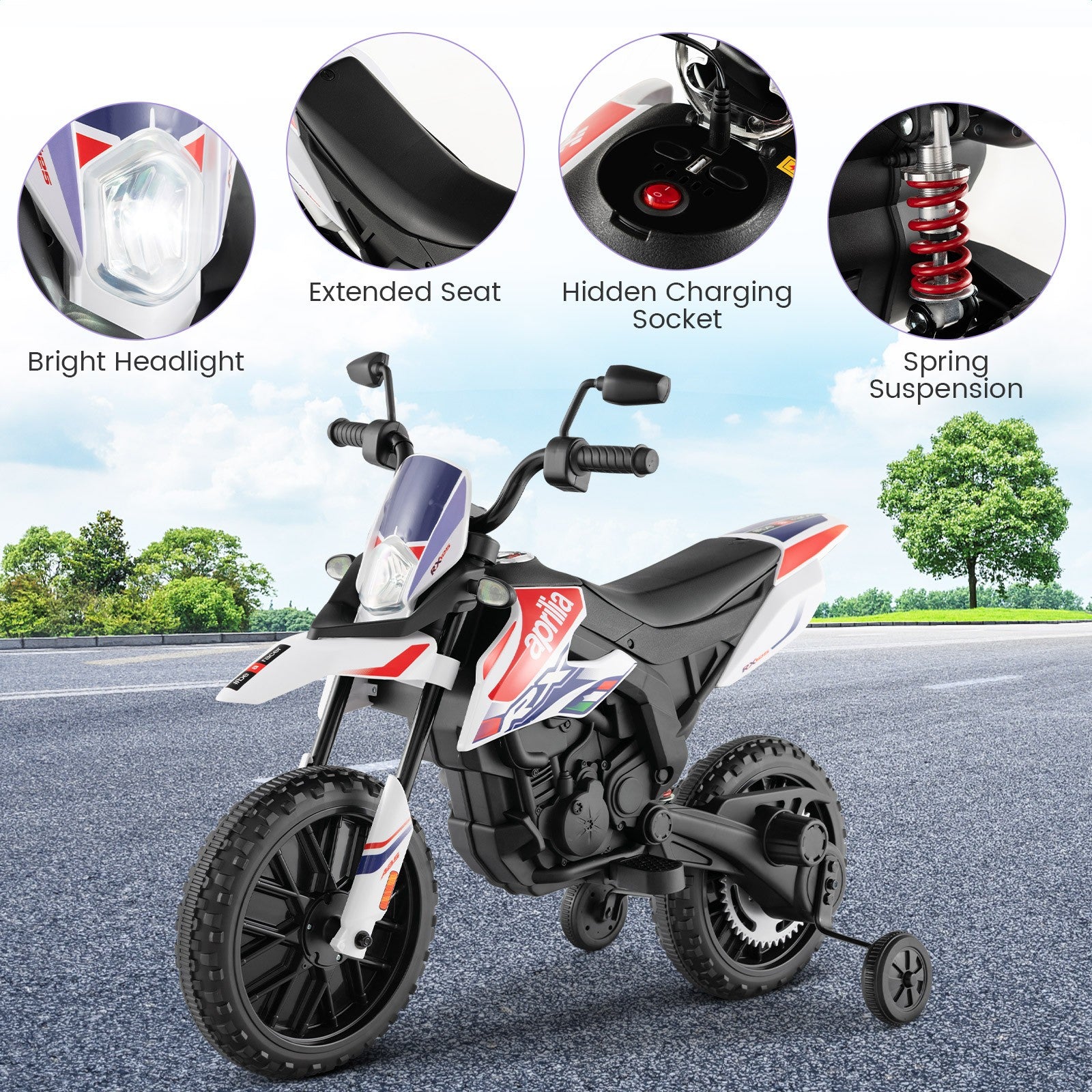 12V Licensed Kids Electric Ride-On Dirt Bike with Lights and Music Trend Times 8