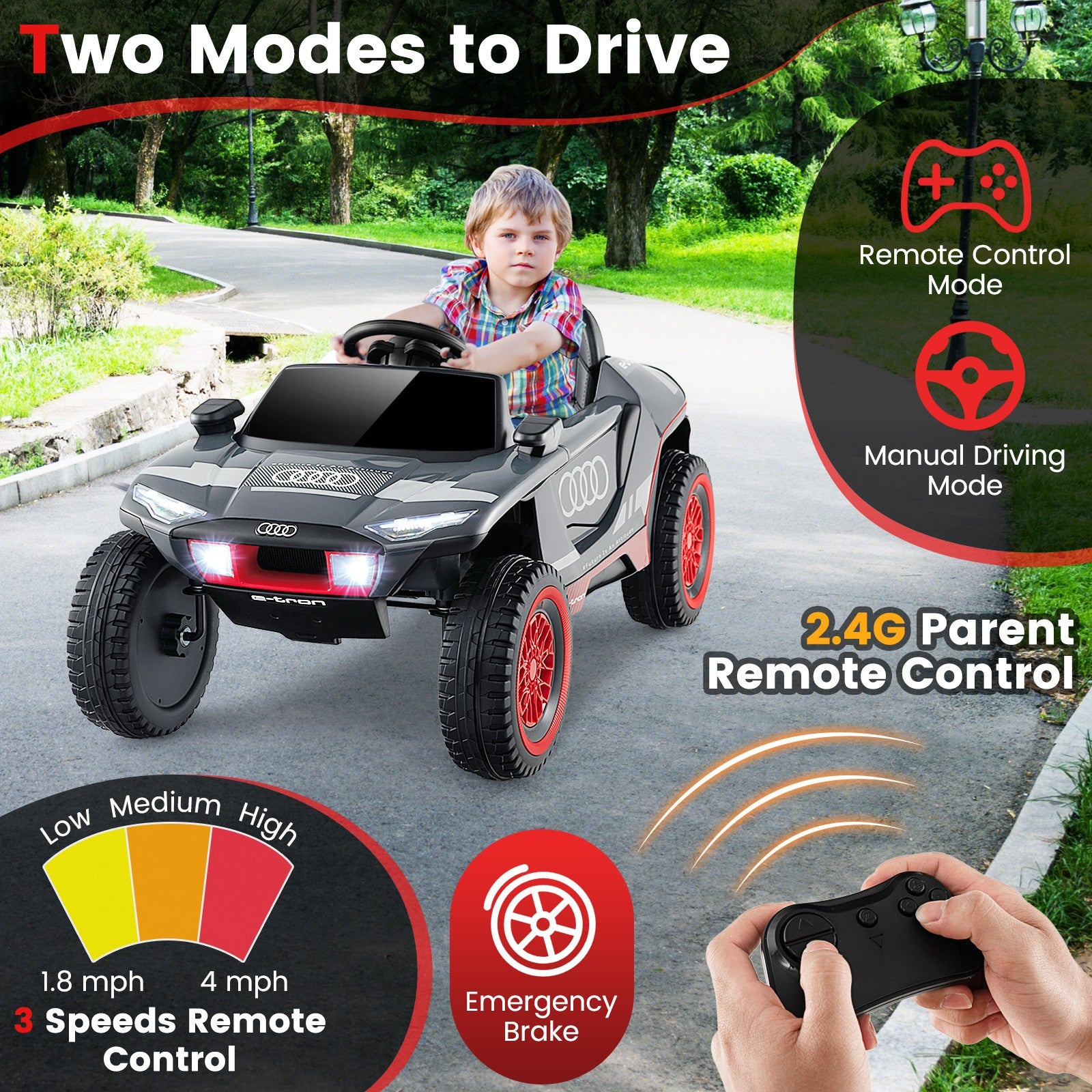 12V Licensed Audi Kids Ride-On Car with 2.4G Parent Remote Control and LED Lights Trend Times 4
