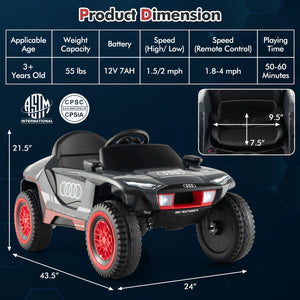 12V Licensed Audi E-tron Kids Ride-On Racing Car with Remote Control and Lights Gray Trend Times 1