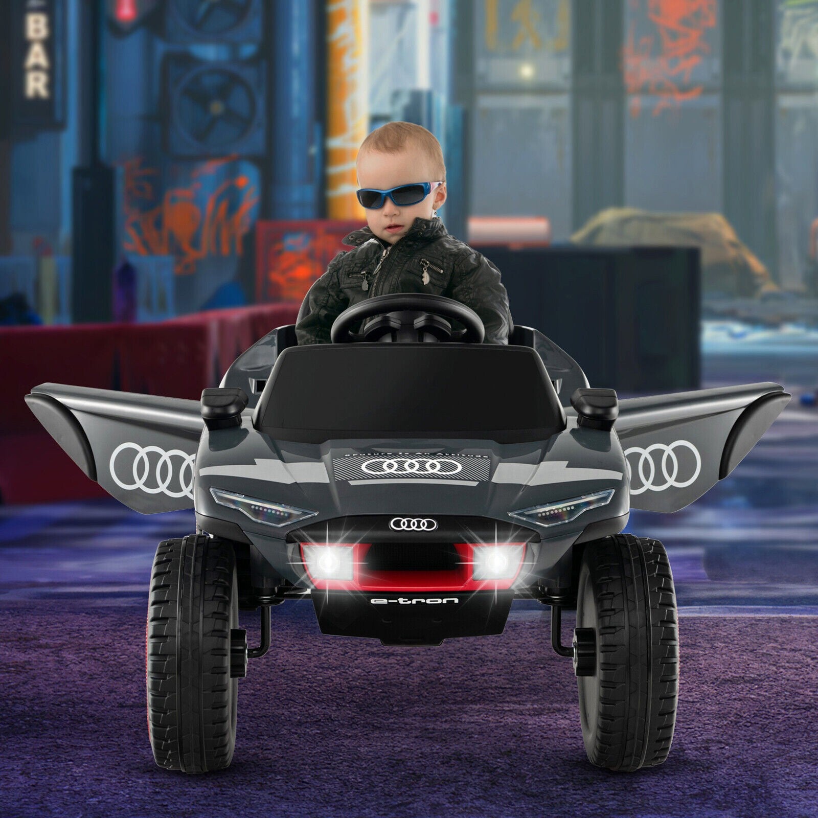 12V Licensed Audi E-tron Kids Ride-On Racing Car with Remote Control and Lights Gray Trend Times 3