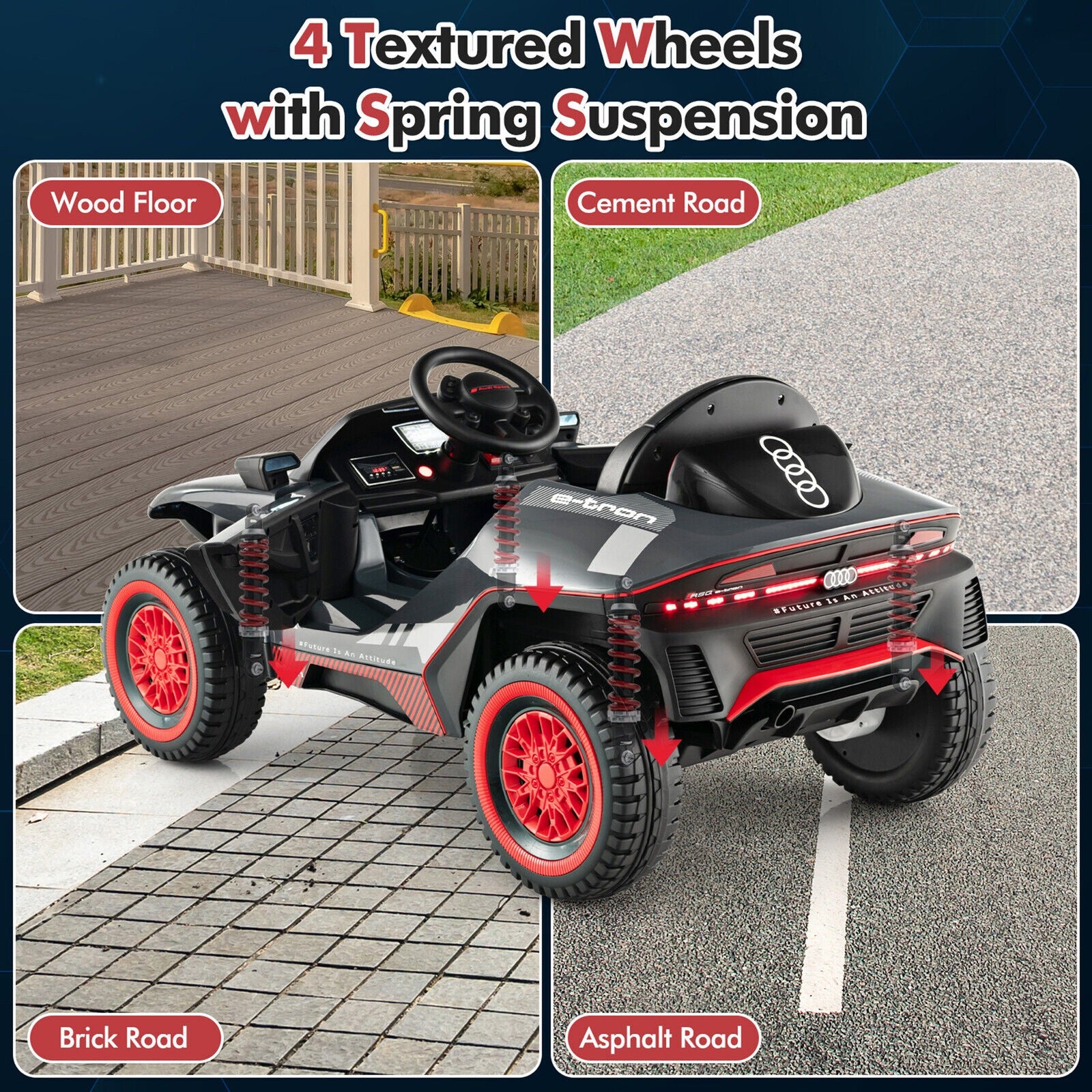 12V Licensed Audi E-tron Kids Ride-On Racing Car with Remote Control and Lights Gray Trend Times 7
