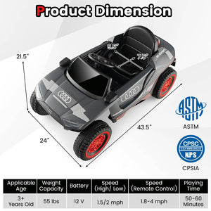 12V Licensed Audi Kids Ride-On E-tron Racing Car with Remote Control and Lights Gray Trend Times 1