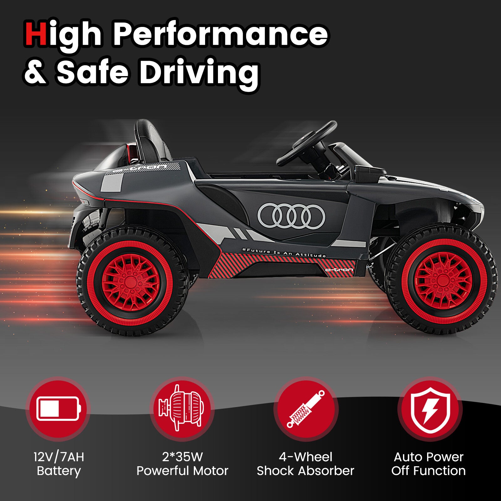 12V Licensed Audi Kids Ride-On E-tron Racing Car with Remote Control and Lights Gray Trend Times 5