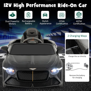 12V Licensed Bentley Bacalar Kids Electric Ride-On Car with Remote Control Black Trend Times 5