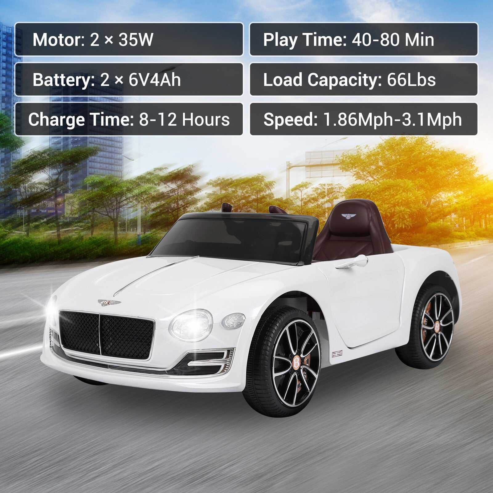 12V Licensed Bentley Style Kids Electric Ride-On Toy Car with Remote Control, LED Lights, and Music Trend Times 2