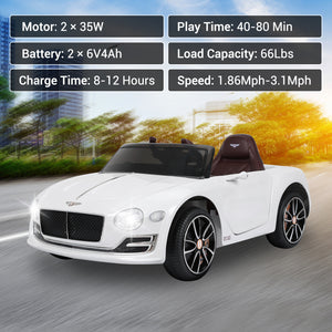 12V Licensed Bentley Style Kids Electric Ride-On Toy Car with Remote Control, LED Lights, and Music Trend Times 2