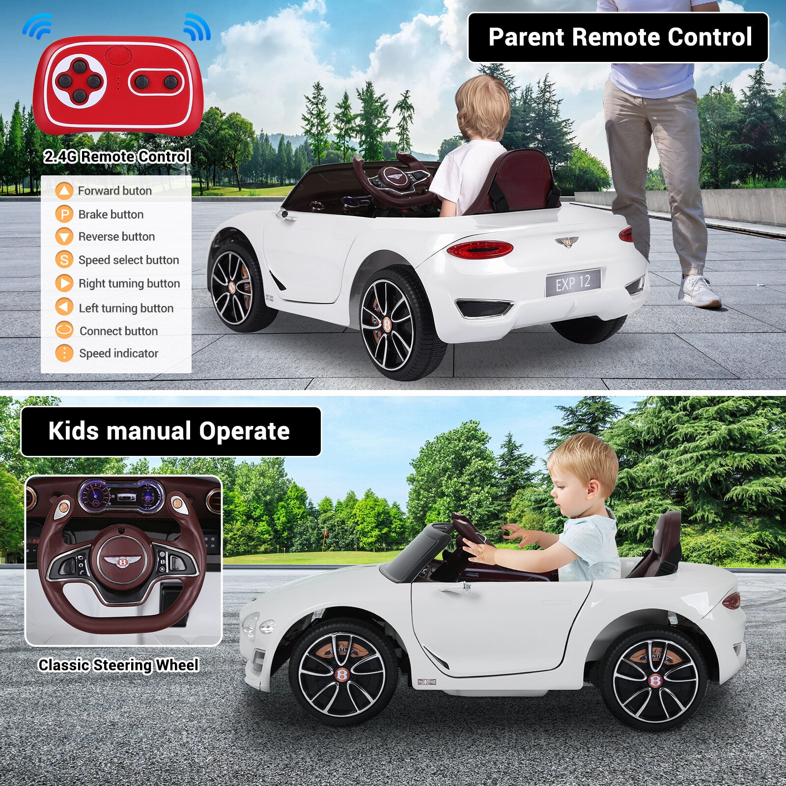 12V Licensed Bentley Style Kids Electric Ride-On Toy Car with Remote Control, LED Lights, and Music Trend Times 4