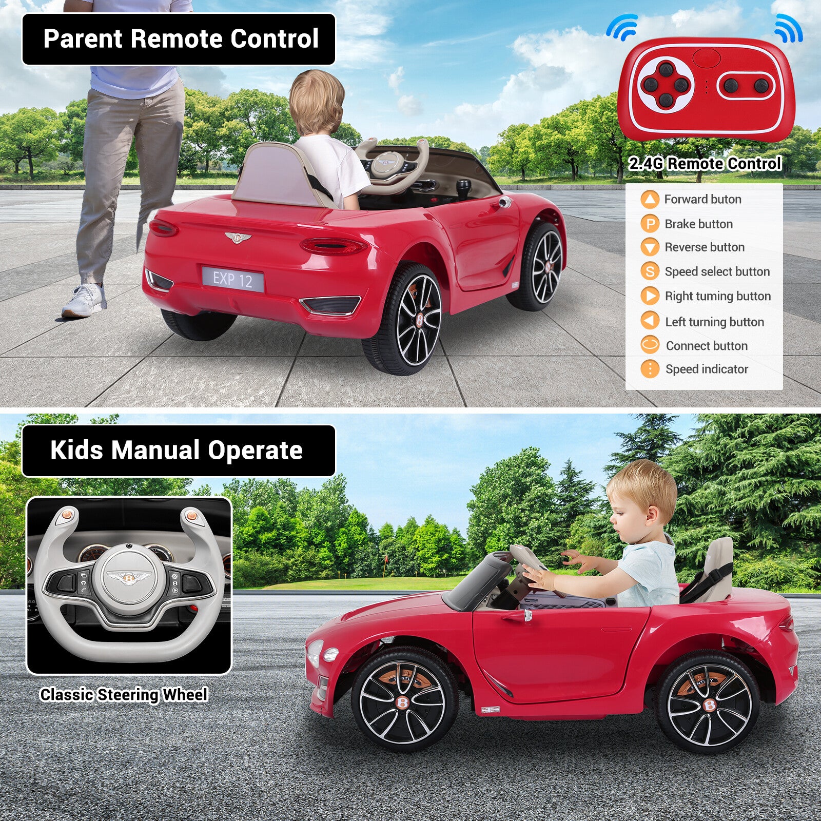 12V Kids Electric Ride On Car Bentley Style with Remote Control Trend Times 8
