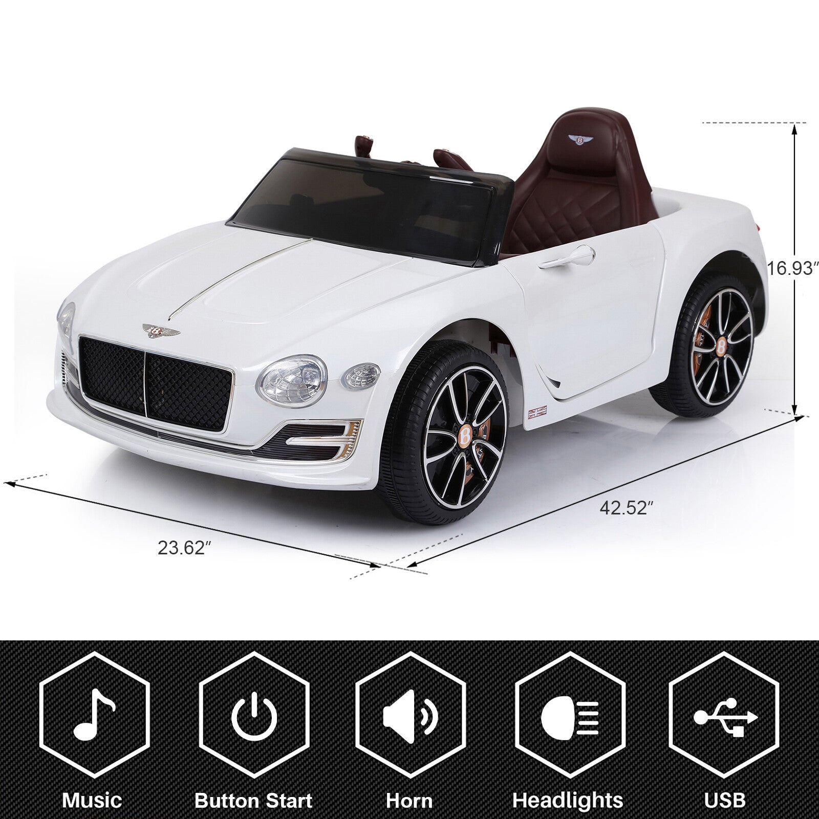 12V Licensed Bentley Style Kids Electric Ride-On Car Toy with LED Lights and Remote Control Trend Times 18