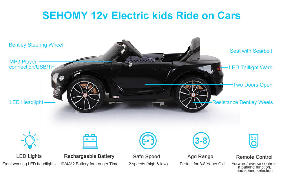 12V Licensed Bentley Style Kids Electric Ride-On Car Toy with LED Lights and Remote Control Trend Times 21