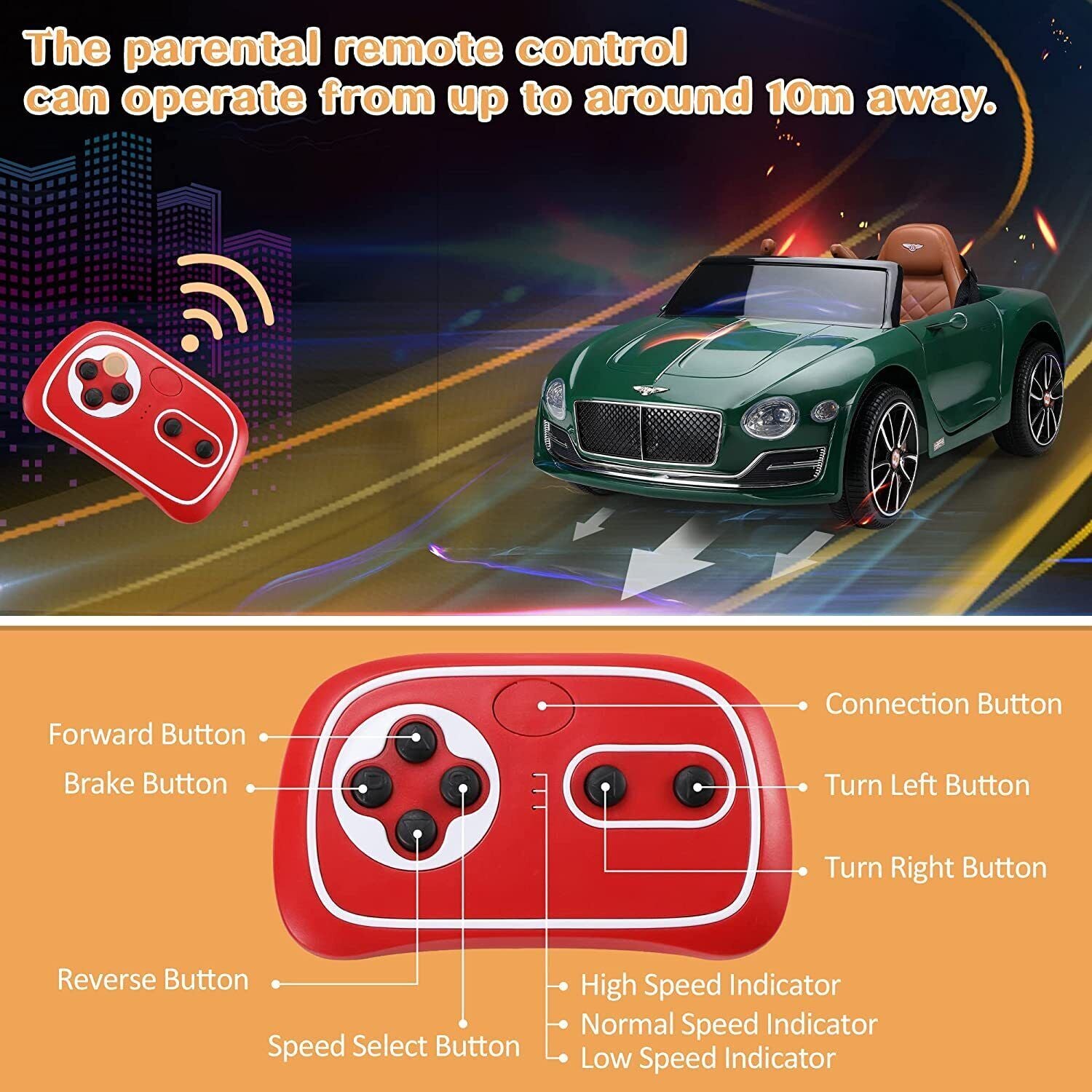12V Licensed Bentley Style Kids Ride-On Electric Car with Remote Control Toy Gift Trend Times 3