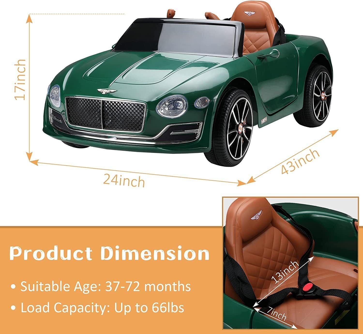 12V Licensed Bentley Style Kids Ride-On Electric Car with Remote Control Toy Gift Trend Times 5