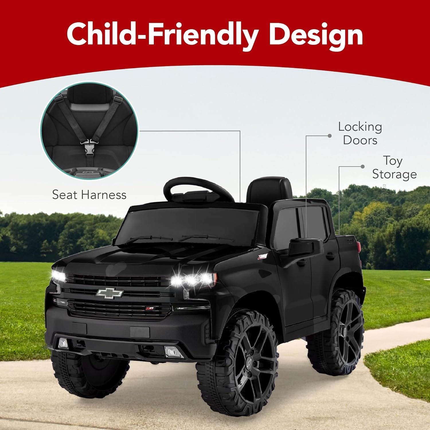 12V Licensed Chevrolet Silverado Electric Ride-On Truck Toy with Parent Remote Control Trend Times 4