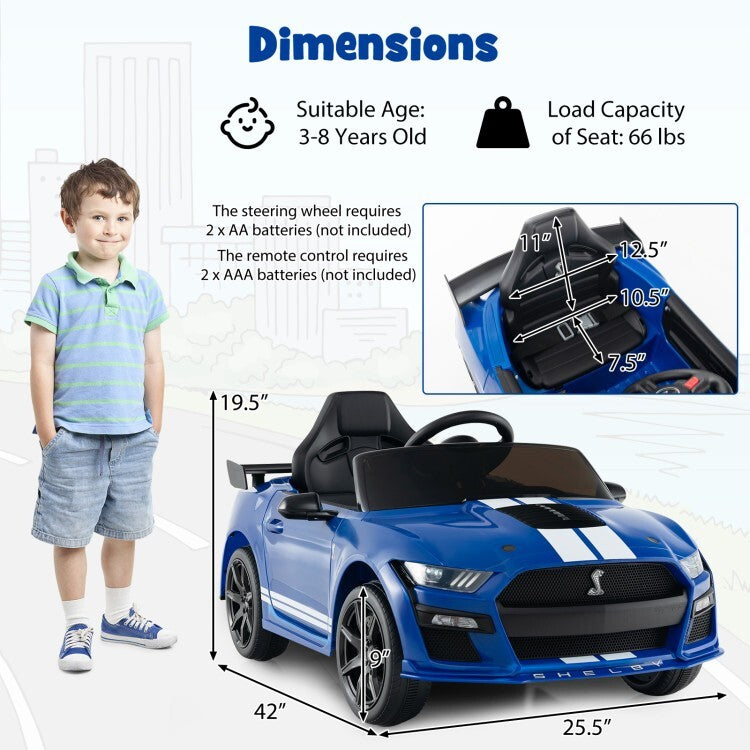 12V Licensed Ford Mustang Shelby GT500 Kids Ride-On Car with Remote Control for Ages 3-8 Trend Times 5