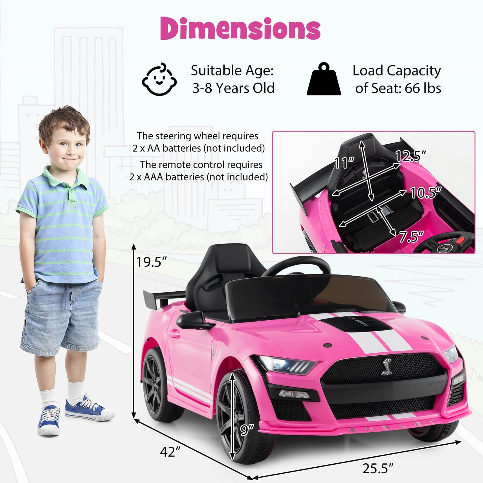 12V Licensed Ford Mustang Shelby GT500 Kids Ride-On Car with Remote Control Trend Times 1