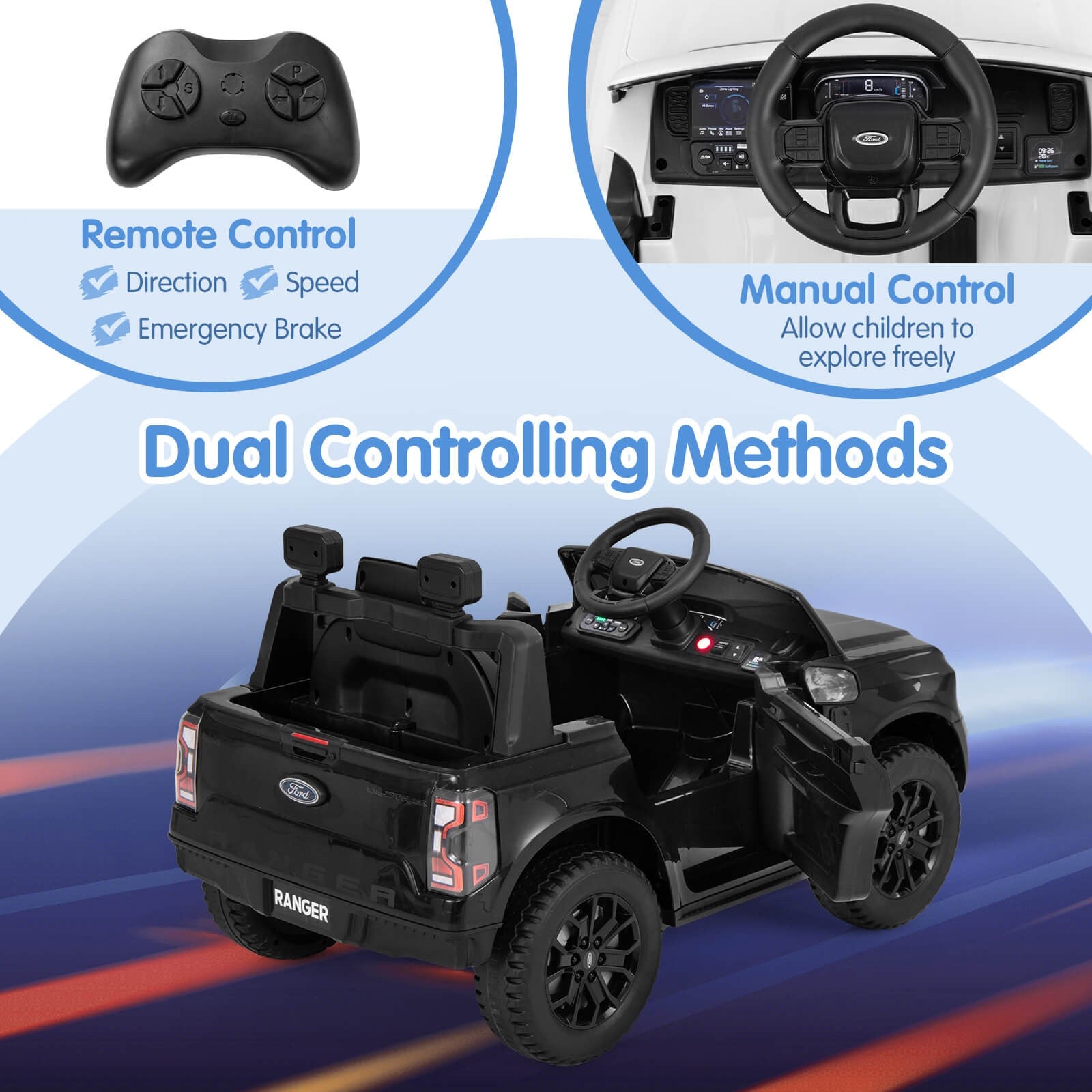 12V Licensed Ford Ranger Kids Ride-On Car with Remote Control and Storage Basket Trend Times 5
