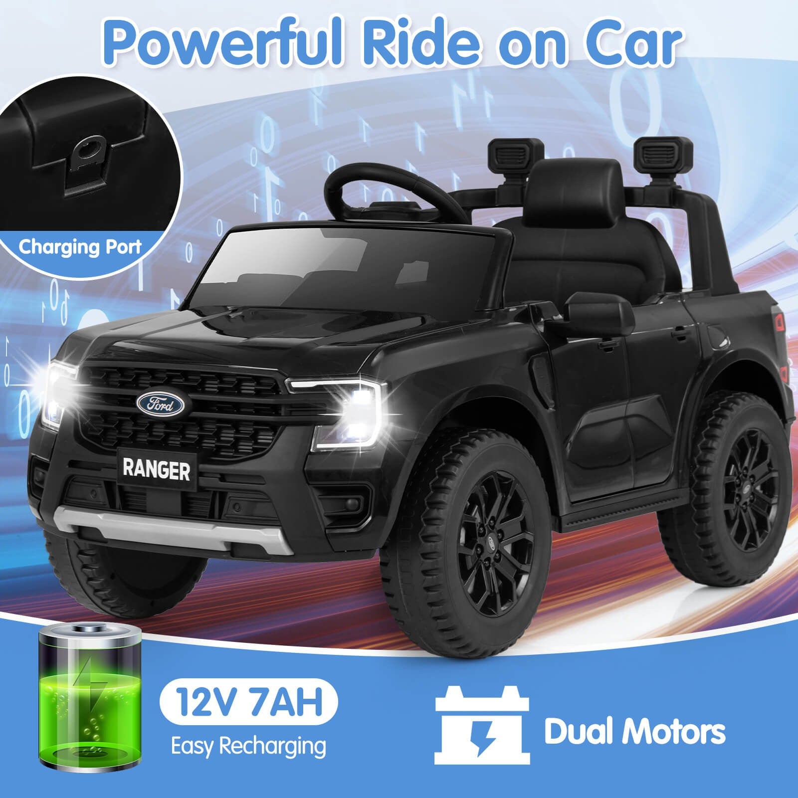 12V Licensed Ford Ranger Kids Ride-On Car with Remote Control and Storage Basket Trend Times 7