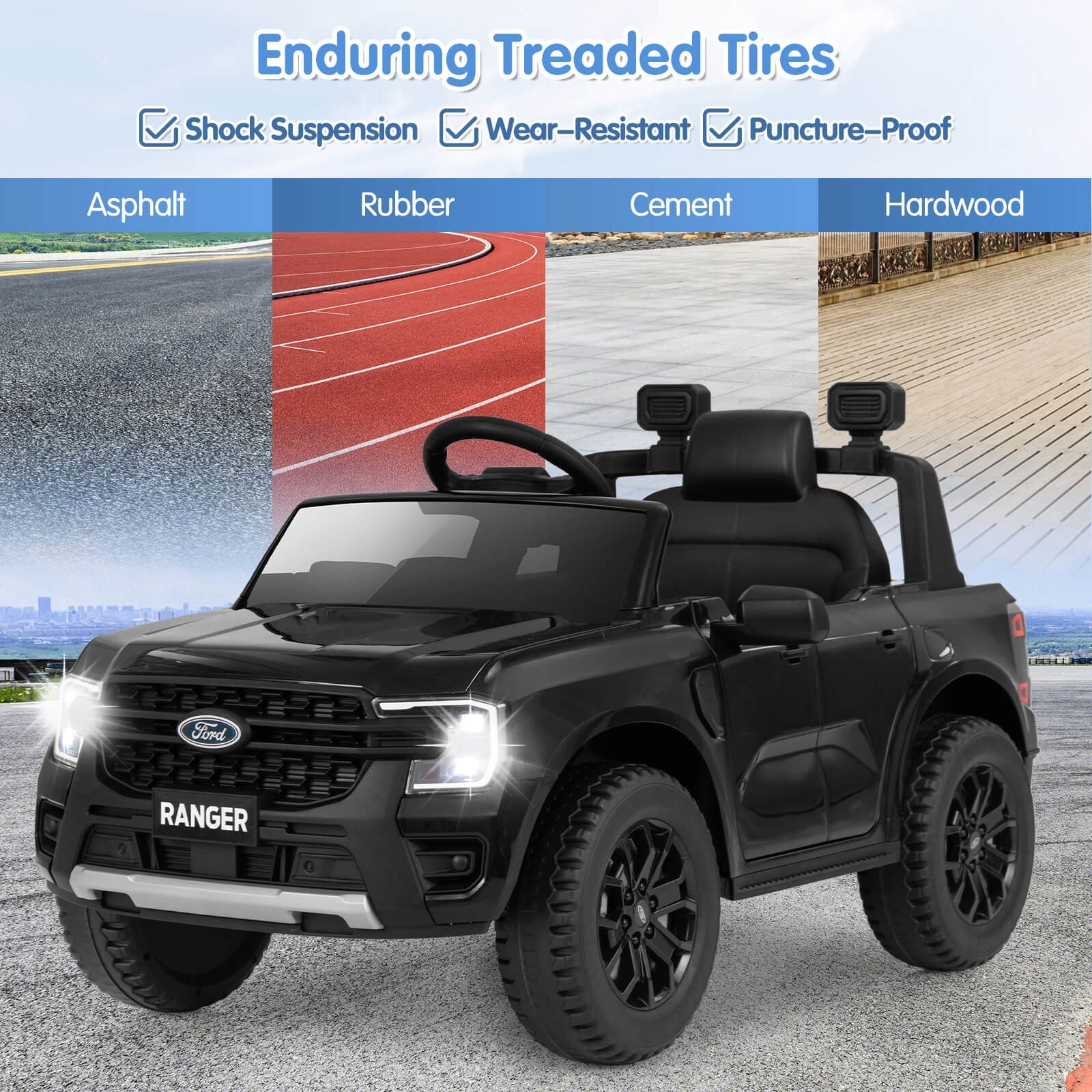 12V Licensed Ford Ranger Kids Ride-On Car with Remote Control and Storage Basket Trend Times 8