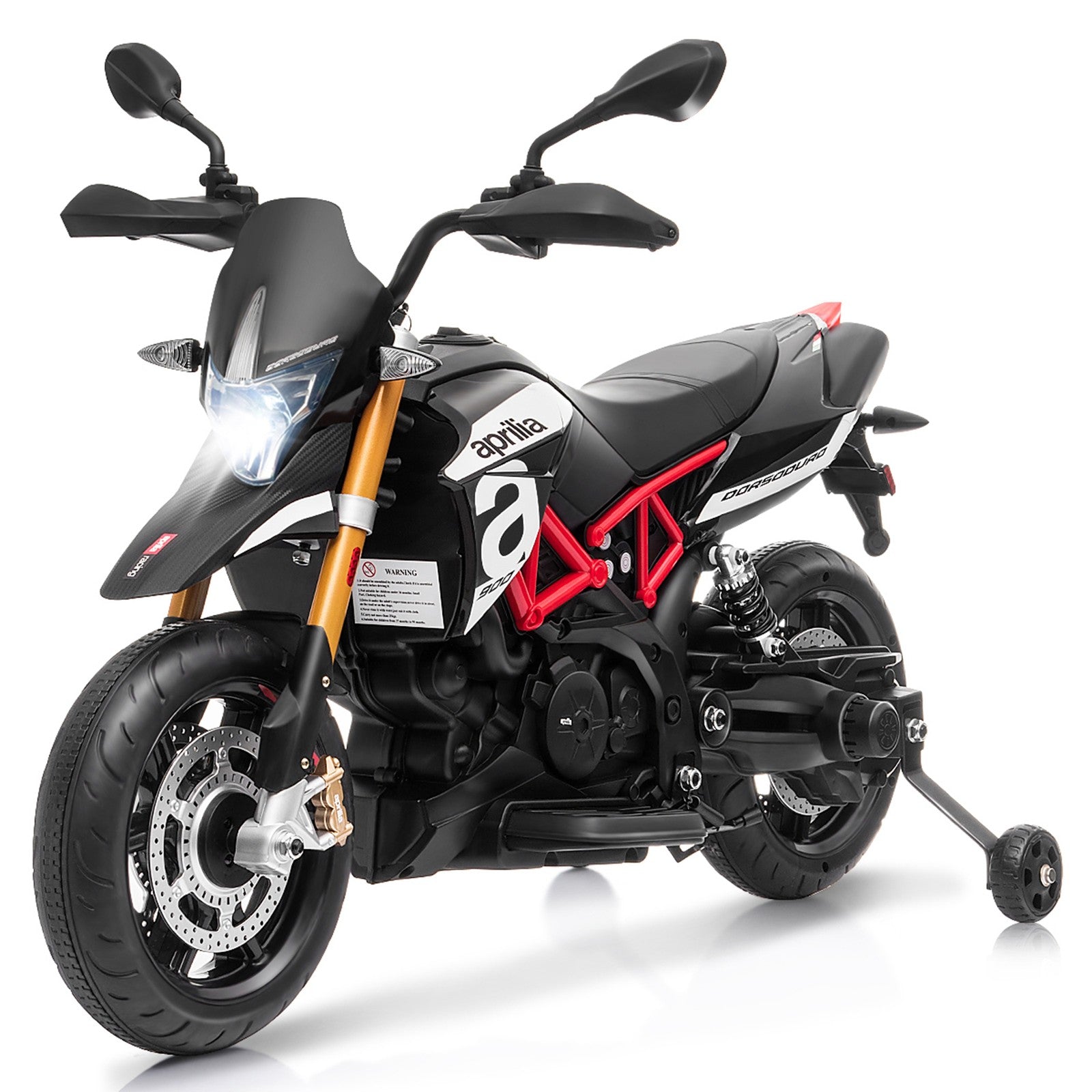 12V Licensed Kids Ride-On Motorcycle with Headlight and Training Wheels, Black Trend Times 0