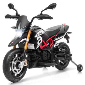 12V Licensed Kids Ride-On Motorcycle with Headlight and Training Wheels, Black Trend Times 0